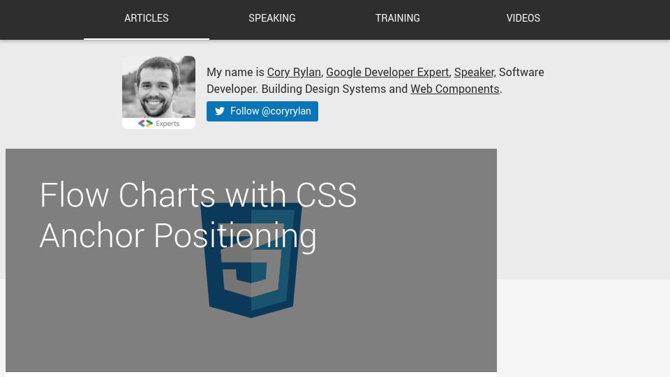 Screenshot of coryrylan.com: Flow Charts with CSS Anchor Positioning
