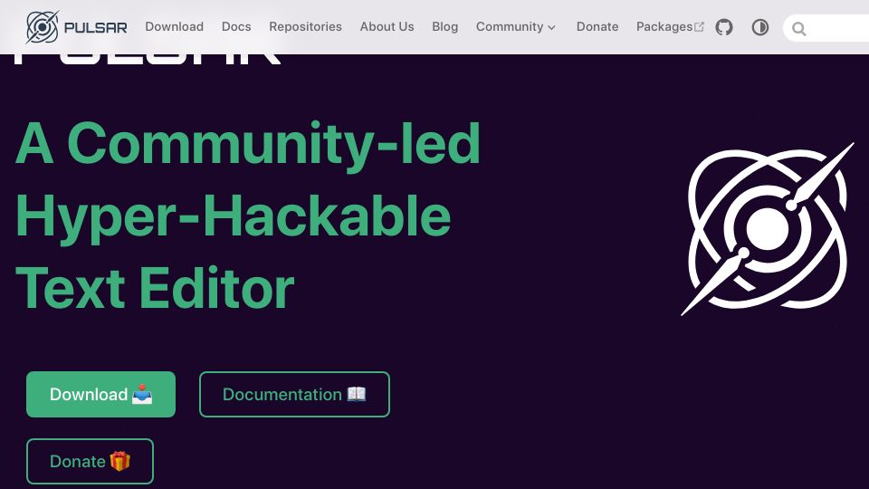 Screenshot of pulsar-edit.dev: Pulsar – A Community-Led Hyper-Hackable Text Editor