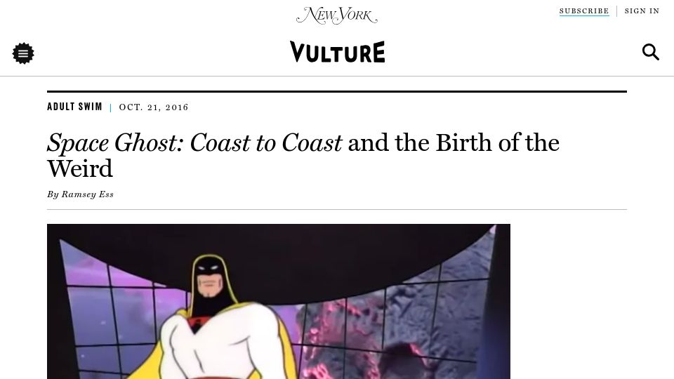 Screenshot of vulture.com: Space Ghost: Coast to Coast and the Birth of the Weird (2016)