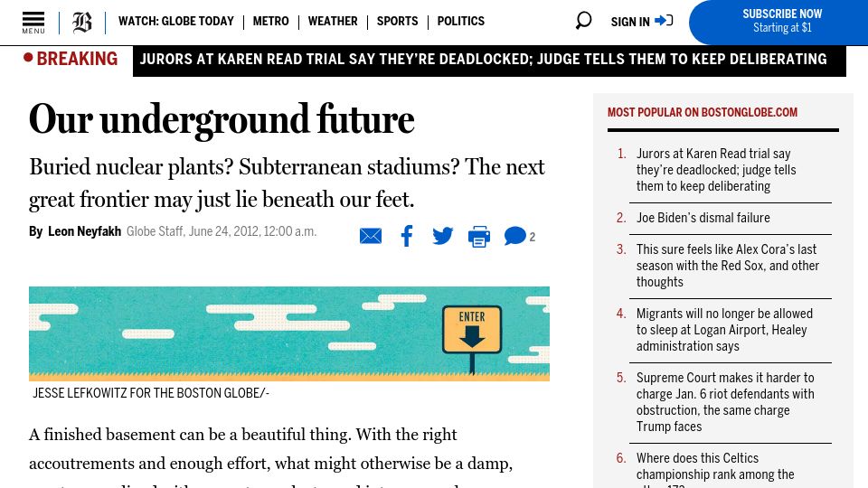 Screenshot of bostonglobe.com: Our Underground Future (2012)