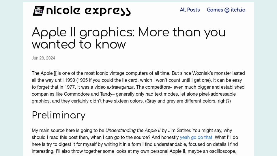 Screenshot of nicole.express: Apple II graphics: More than you wanted to know