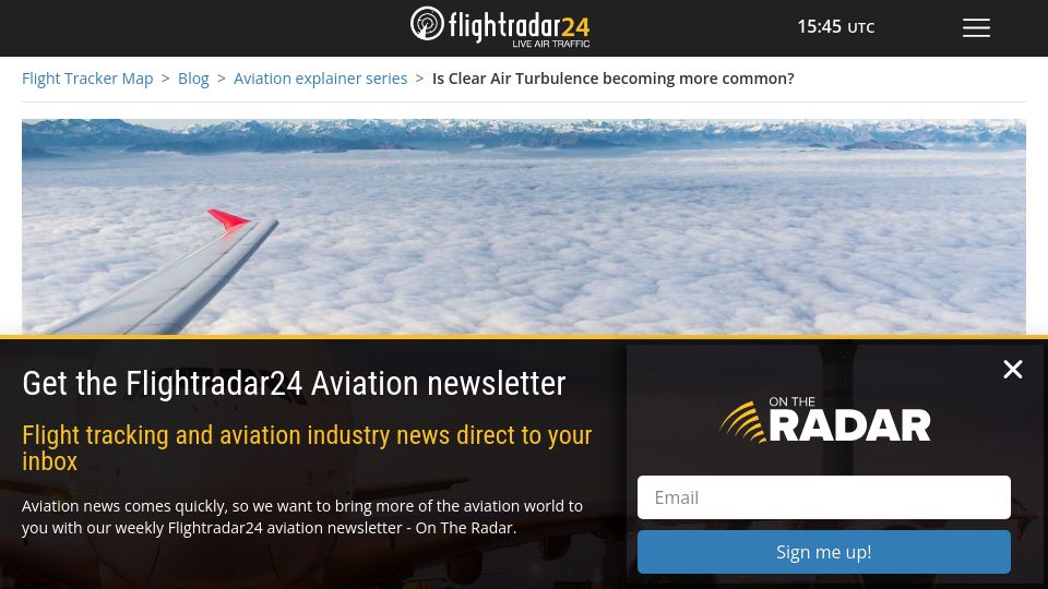 Screenshot of flightradar24.com: Is Clear Air Turbulence becoming more common?