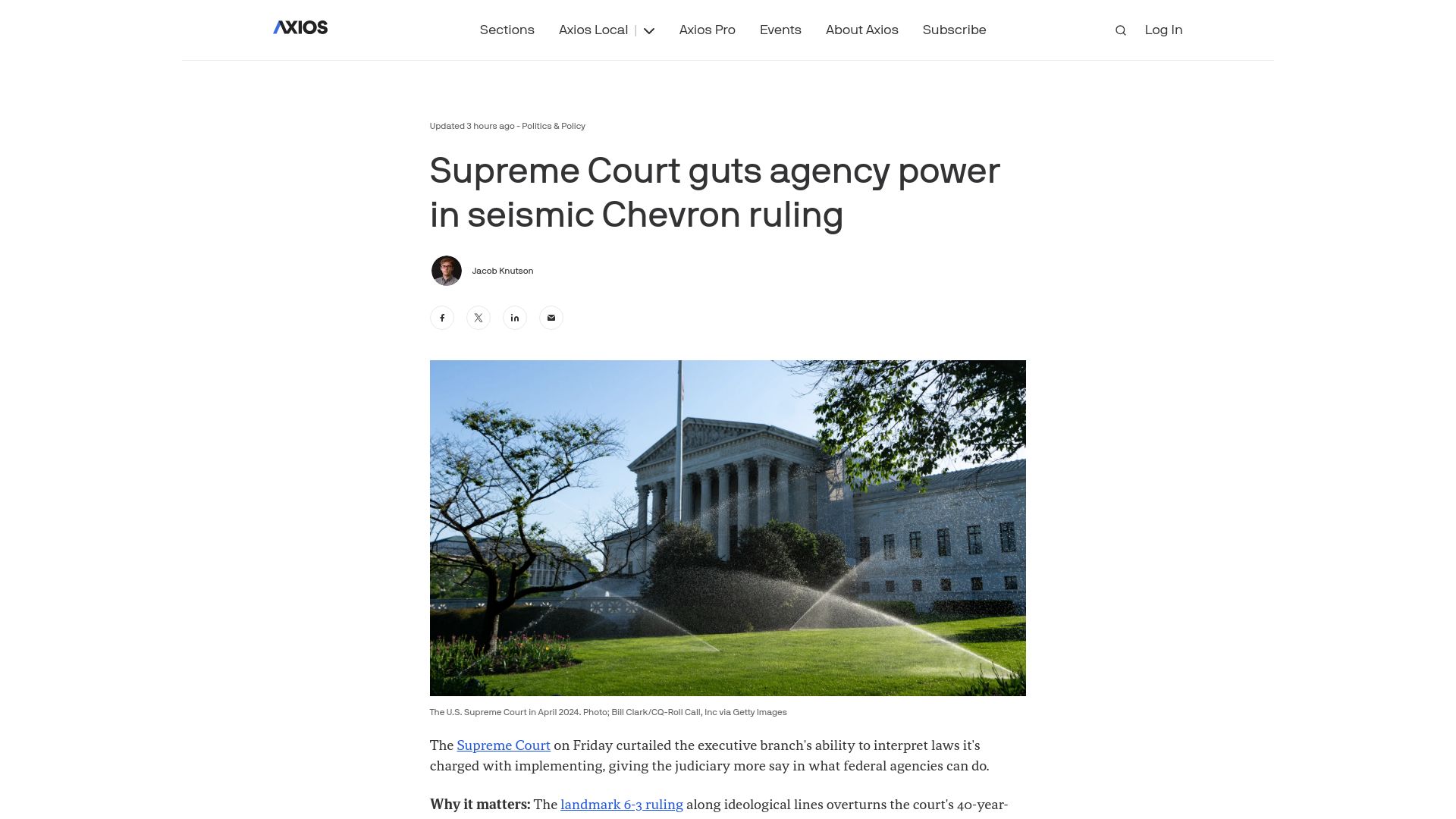 Screenshot of axios.com: Supreme Court overturns 40-year-old "Chevron deference" doctrine