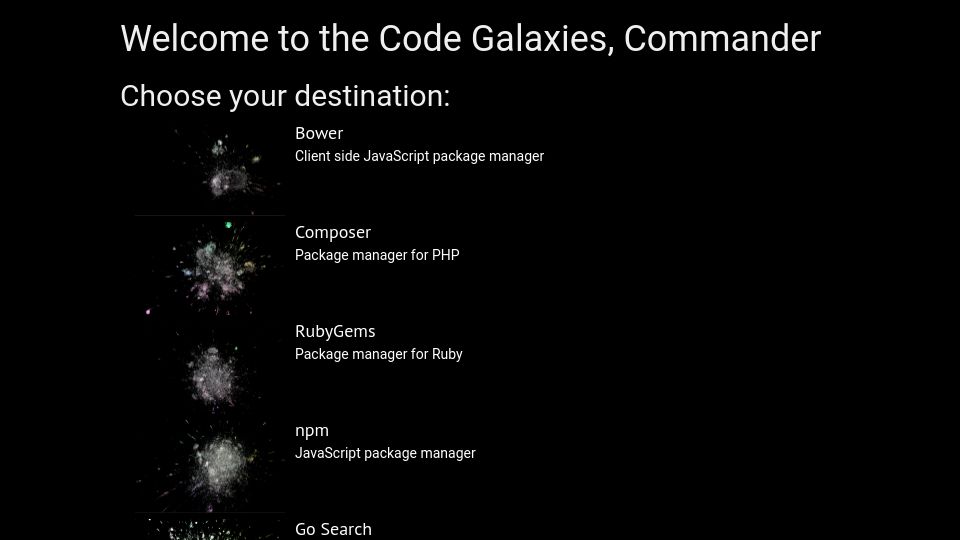 Screenshot of anvaka.github.io: Software galaxies