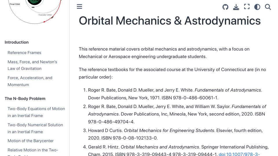 Screenshot of orbital-mechanics.space: Orbital Mechanics and Astrodynamics
