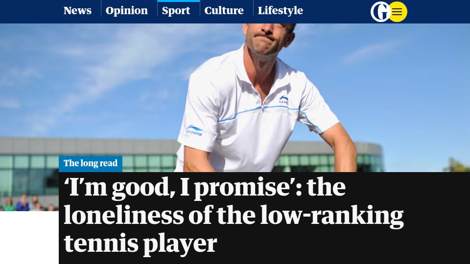 Screenshot of theguardian.com: The loneliness of the low-ranking tennis player