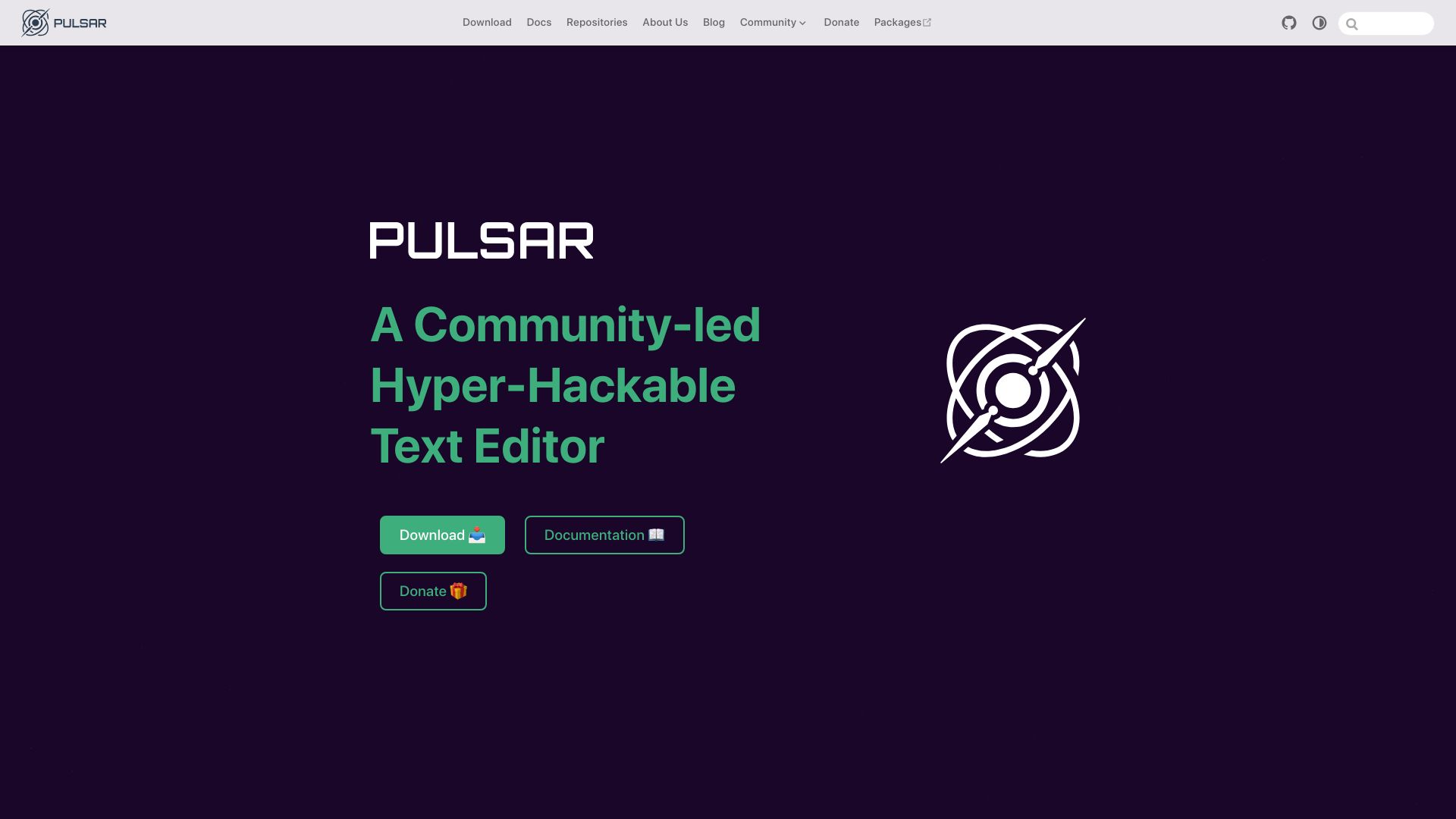 Screenshot of pulsar-edit.dev: Pulsar – A Community-Led Hyper-Hackable Text Editor