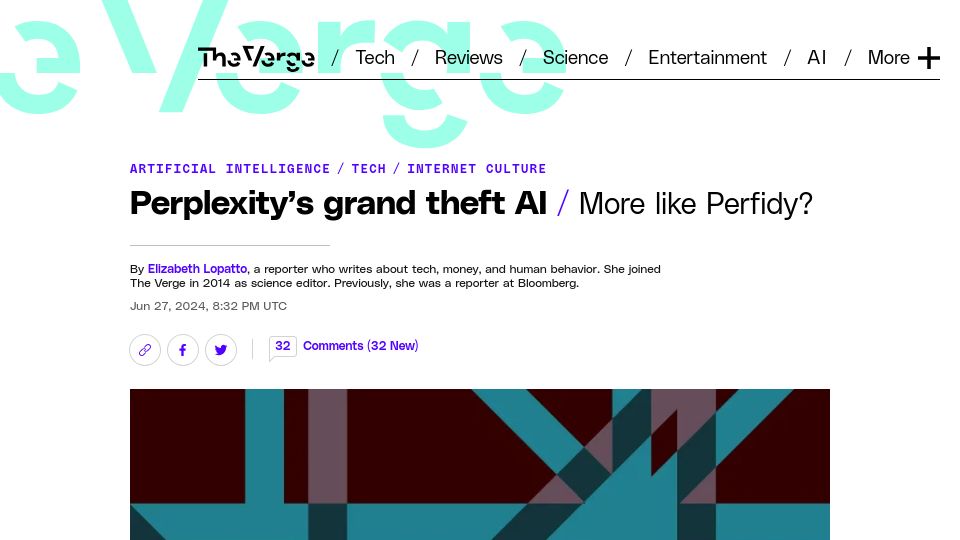 Screenshot of theverge.com: Perplexity's Grand Theft AI
