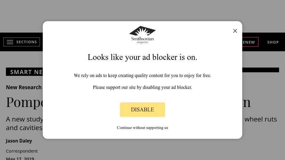 Screenshot of smithsonianmag.com: Pompeii fixed potholes with molten iron (2019)