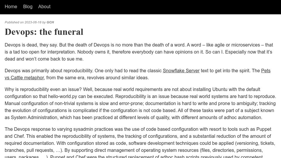 Screenshot of logical.li: DevOps: The Funeral