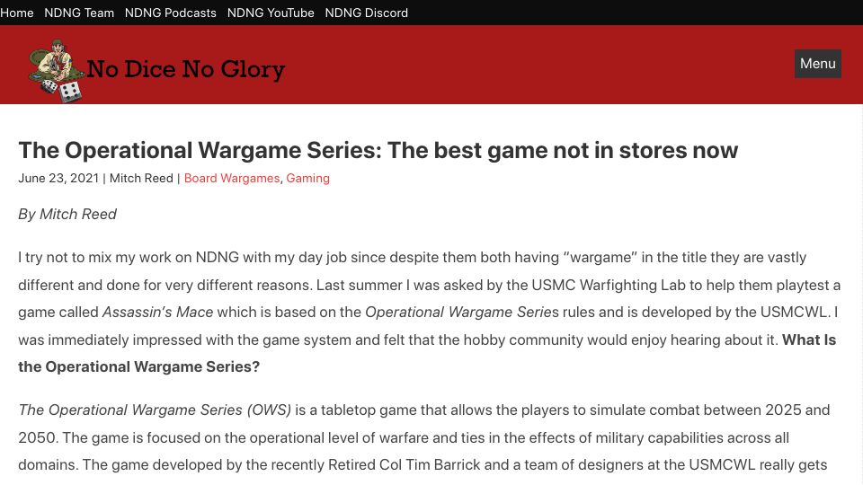 Screenshot of nodicenoglory.com: The Operational Wargame Series: The best game not in stores now (2021)