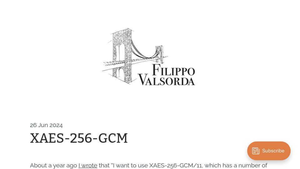 Screenshot of words.filippo.io: The XAES-256-GCM extended-nonce AEAD