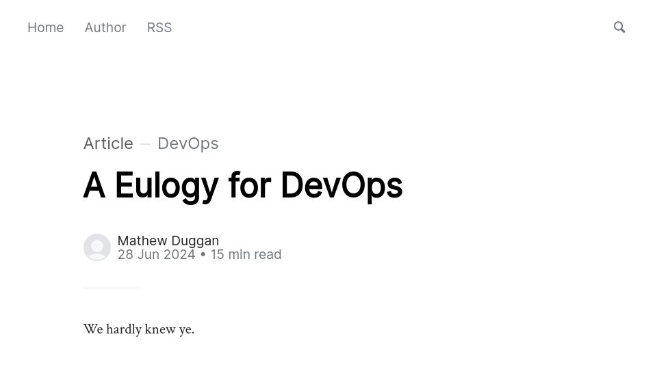 Screenshot of matduggan.com: A Eulogy for DevOps
