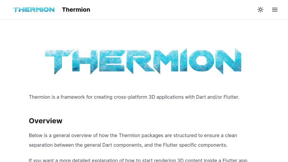 Screenshot of thermion.dev: Show HN: Thermion, an open source 3D rendering toolkit for Flutter and/or Dart