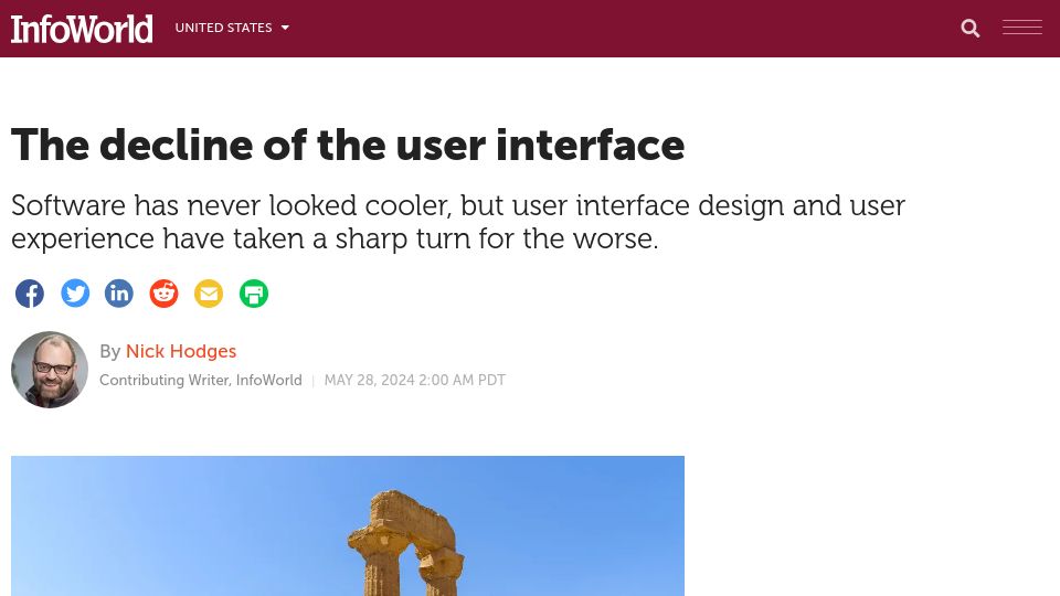 Screenshot of infoworld.com: The Decline of the User Interface