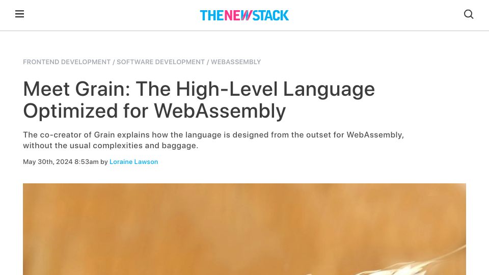 Screenshot of thenewstack.io: Grain: The High-Level Language Optimized for WebAssembly