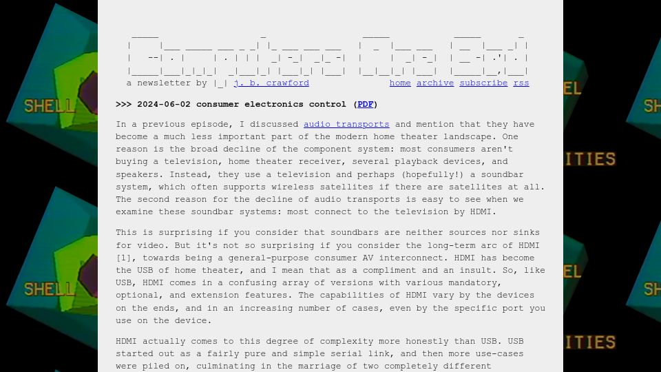 Screenshot of computer.rip: Consumer Electronics Control