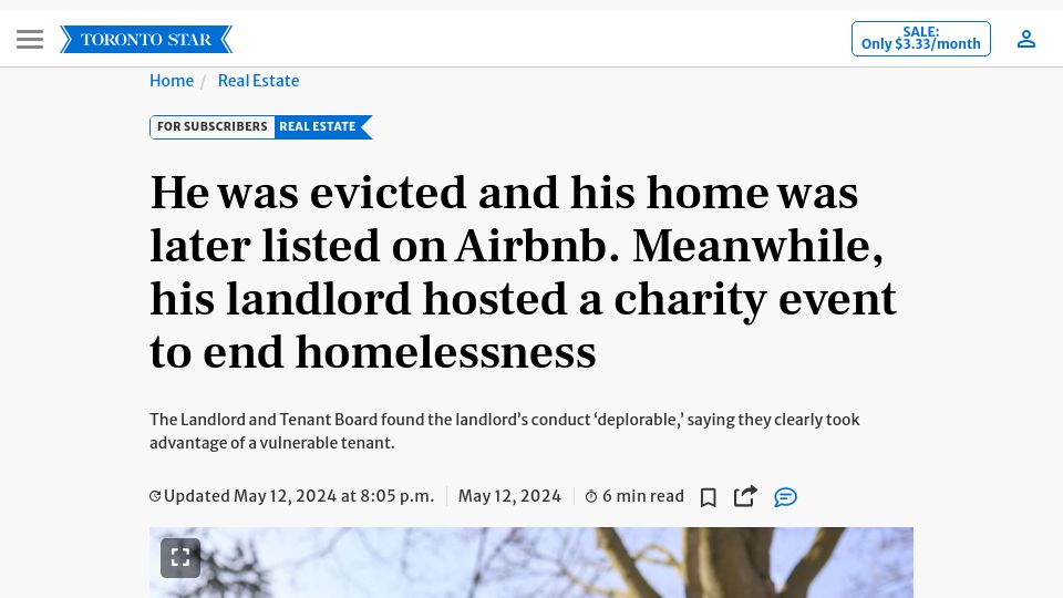 Screenshot of thestar.com: Tech entrepreneur hosts charity for homeless while evicting tenant