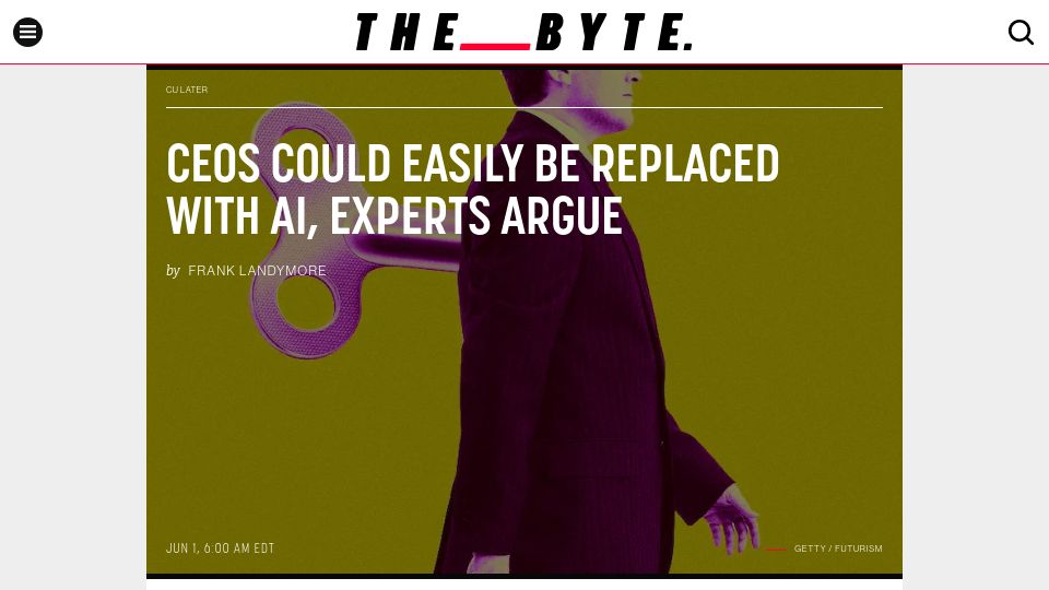 Screenshot of futurism.com: CEOs could easily be replaced with AI, experts argue