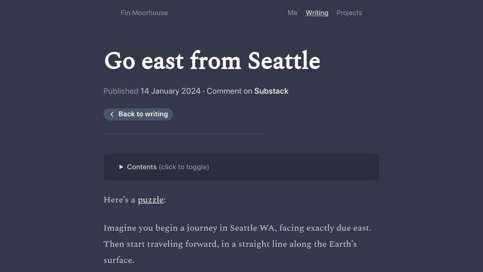Screenshot of finmoorhouse.com: Go east from Seattle