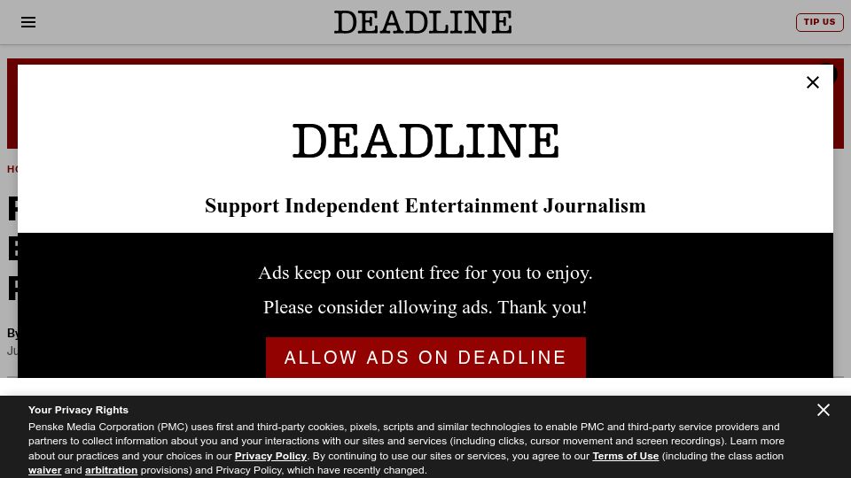 Screenshot of deadline.com: Redbox Owner Chicken Soup for the Soul Files for Chapter 11