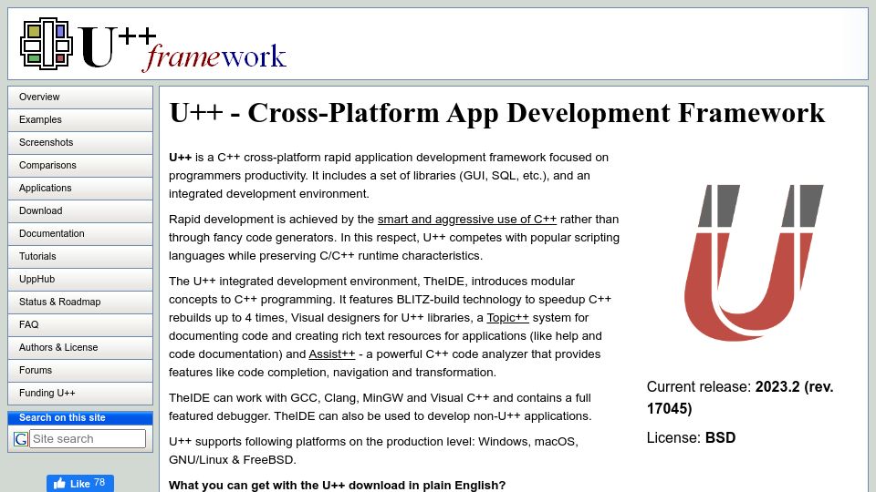 Screenshot of ultimatepp.org: U++ – Cross-Platform App Development Framework