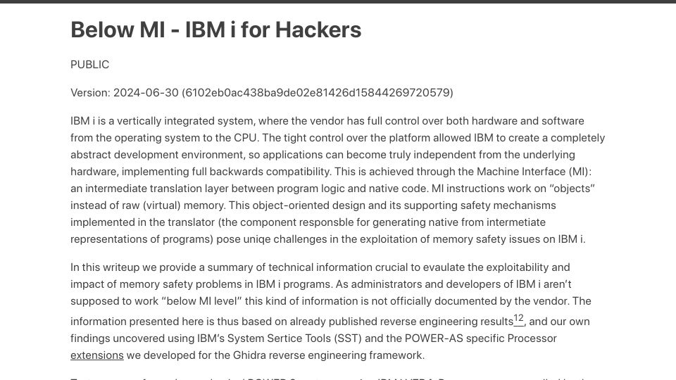 Screenshot of silentsignal.github.io: Below MI – IBM i for hackers