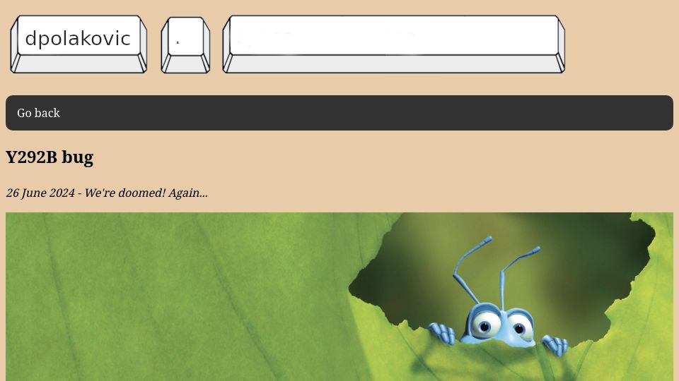 Screenshot of dpolakovic.space: Y292B Bug