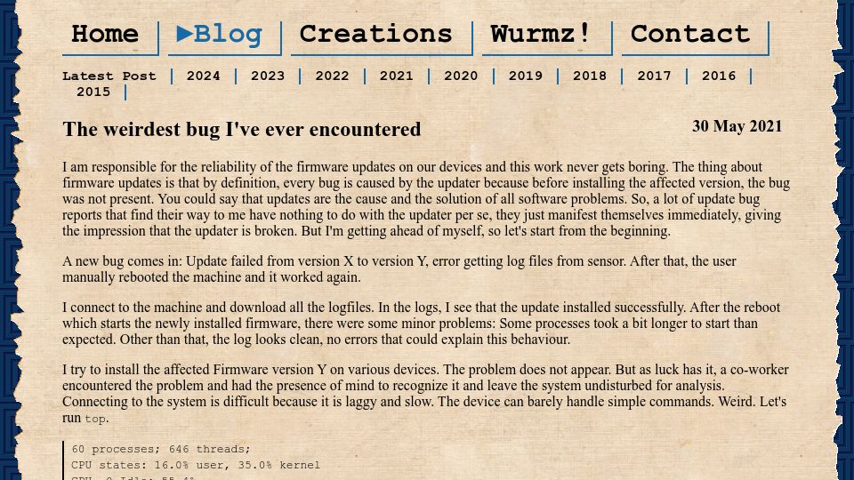 Screenshot of mental-reverb.com: The weirdest QNX bug I've encountered (2021)