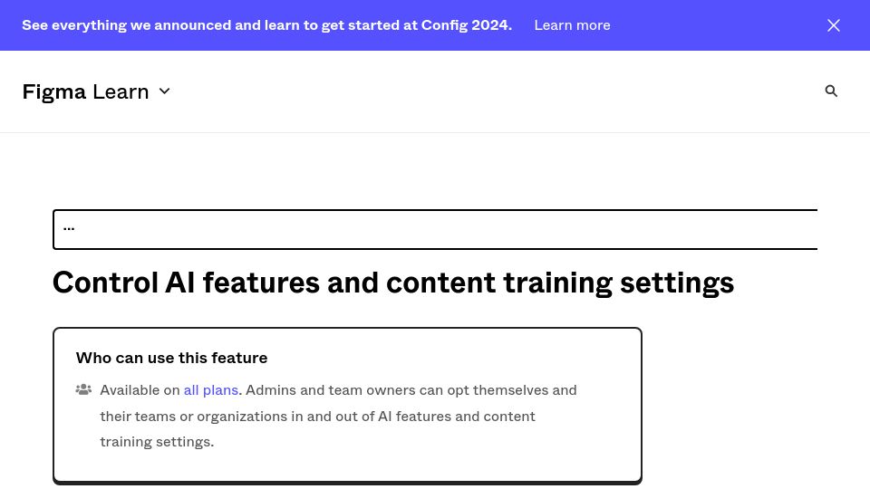 Screenshot of help.figma.com: Figma defaults to train AI models on personal data
