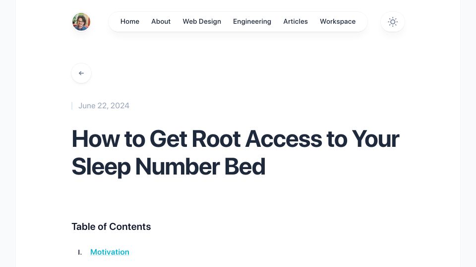 Screenshot of dillan.org: How to get root access to your Sleep Number bed