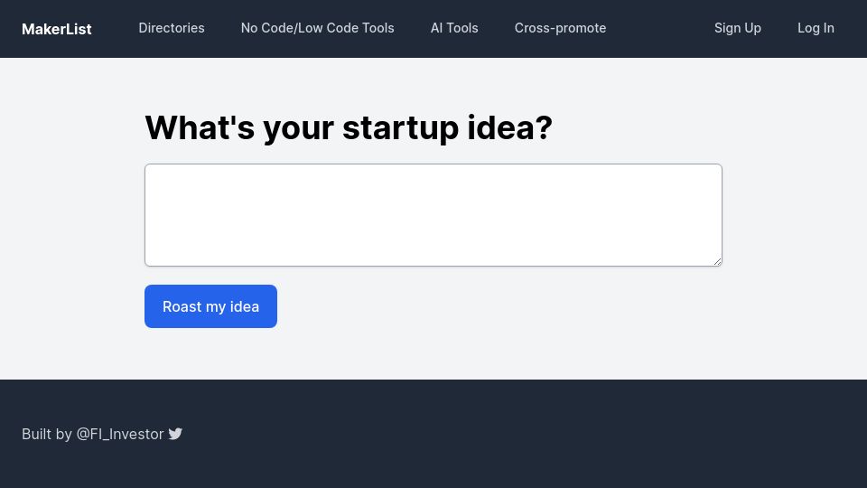 Screenshot of maker-list.com: Show HN: Let Grumpy AI Roast Your Startup Idea