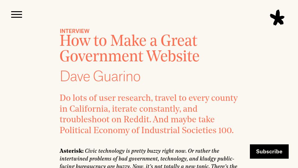 Screenshot of asteriskmag.com: How to make a great government website