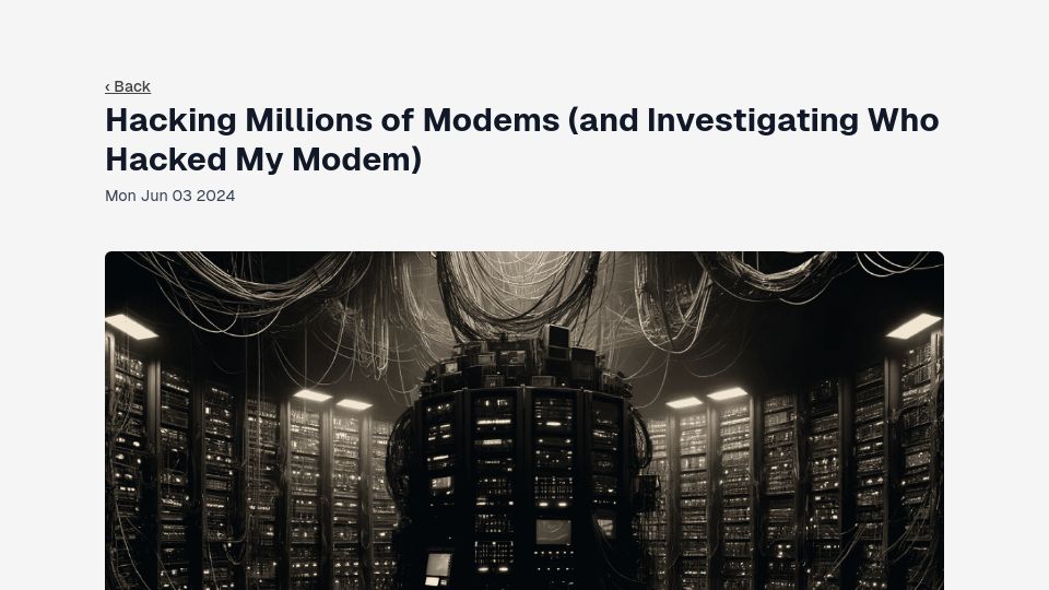 Screenshot of samcurry.net: Hacking millions of modems and investigating who hacked my modem