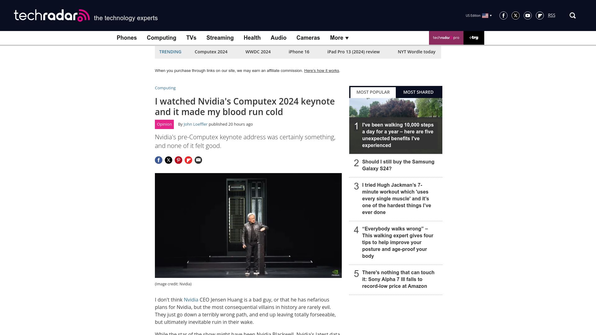 Screenshot of techradar.com: I watched Nvidia's Computex 2024 keynote and it made my blood run cold