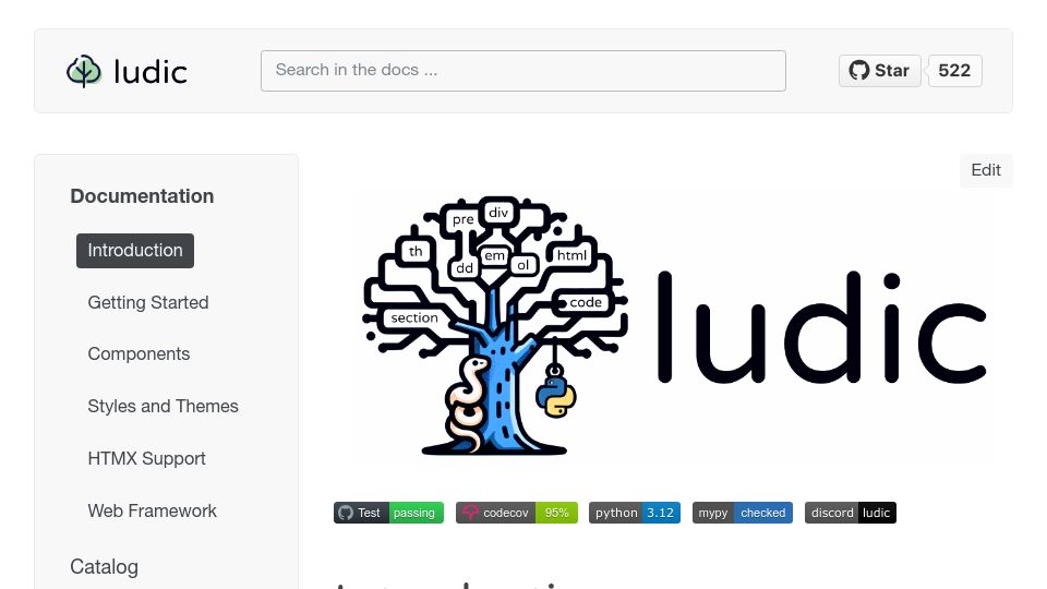 Screenshot of getludic.dev: Show HN: Web Development with Htmx, Type-Guided Components, Pure Python