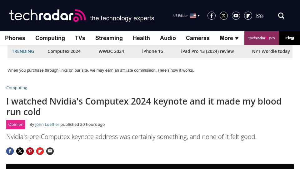 Screenshot of techradar.com: I watched Nvidia's Computex 2024 keynote and it made my blood run cold