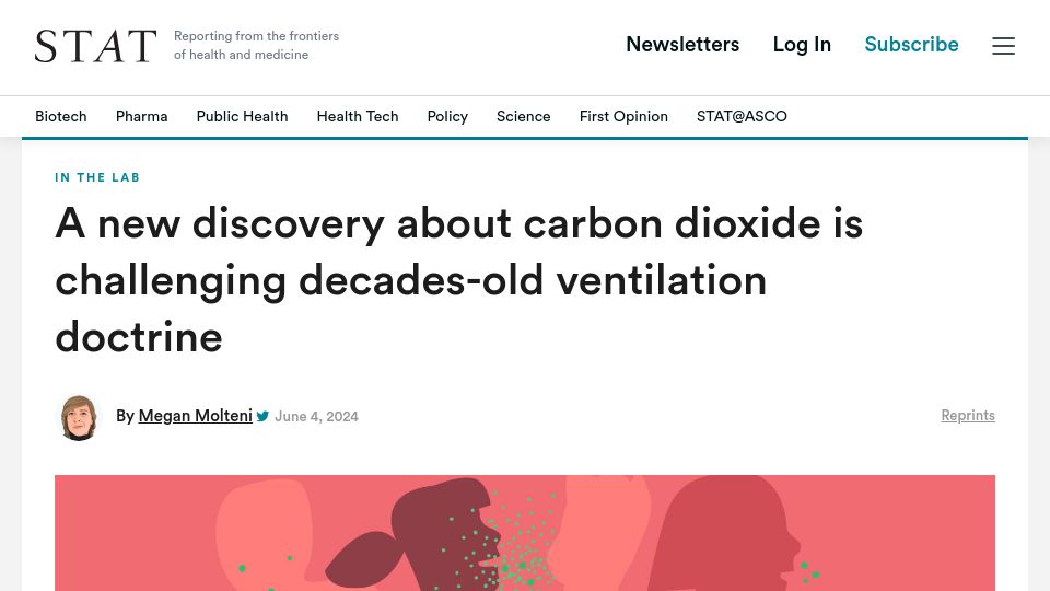 Screenshot of statnews.com: CO2 helps viruses stay alive longer in the air