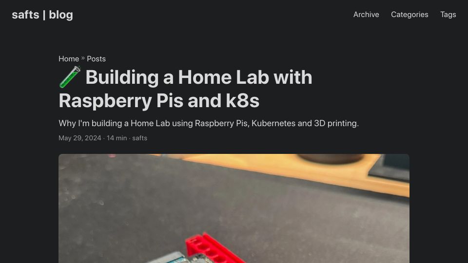 Screenshot of iamsafts.com: Why I'm building a Home Lab with K8s on Raspberry Pis