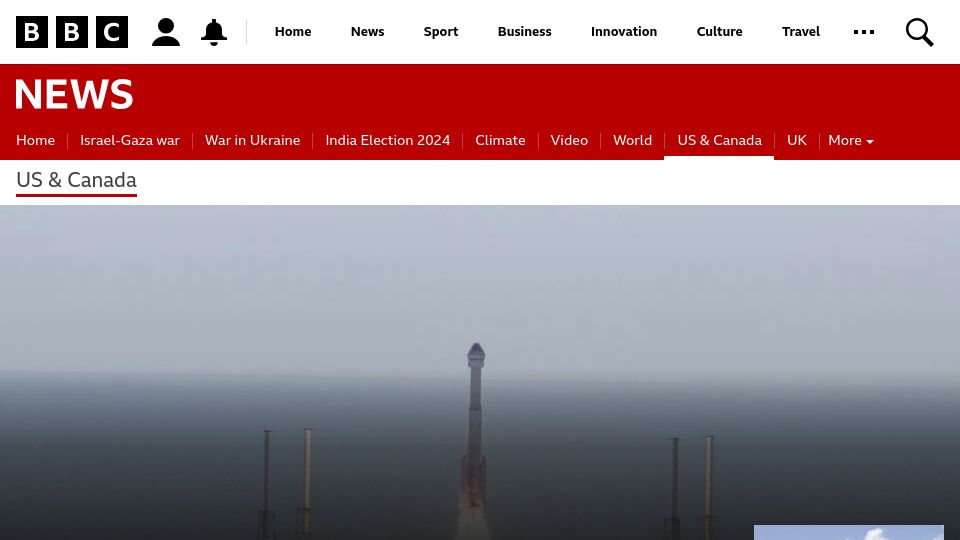 Screenshot of bbc.co.uk: Boeing Starliner launches first crewed mission