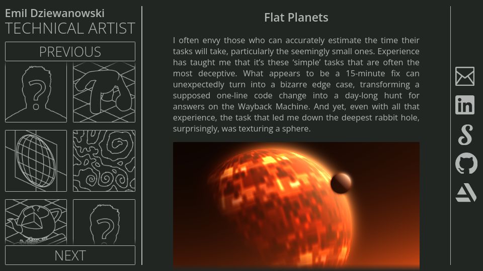 Screenshot of emildziewanowski.com: Sphere Rendering: Flat Planets