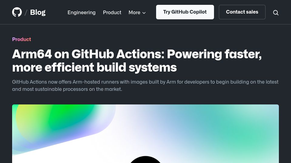 Screenshot of github.blog: Arm64 on GitHub Actions