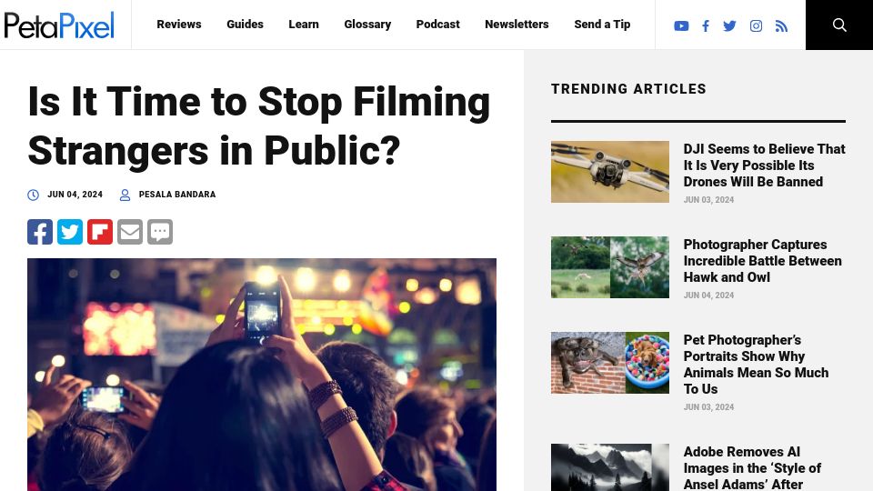 Screenshot of petapixel.com: Is It Time to Stop Filming Strangers in Public?