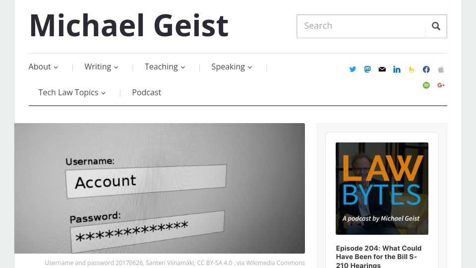 Screenshot of michaelgeist.ca: Win for copyright user rights in Canada: Digital locks do not trump fair dealing