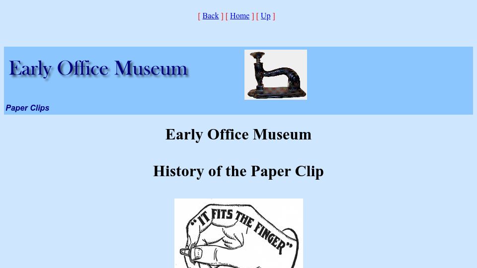 Screenshot of officemuseum.com: History of the Paper Clip (2016)