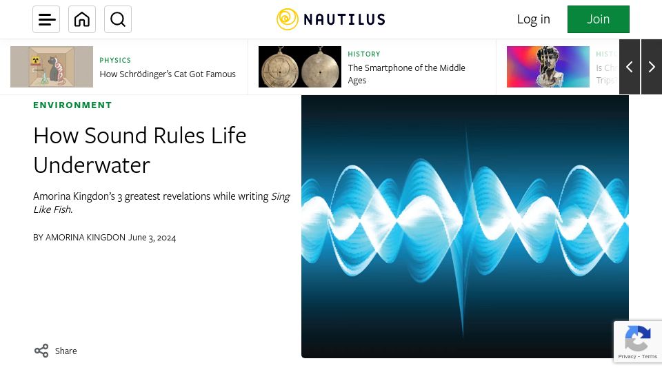 Screenshot of nautil.us: Sound rules life underwater