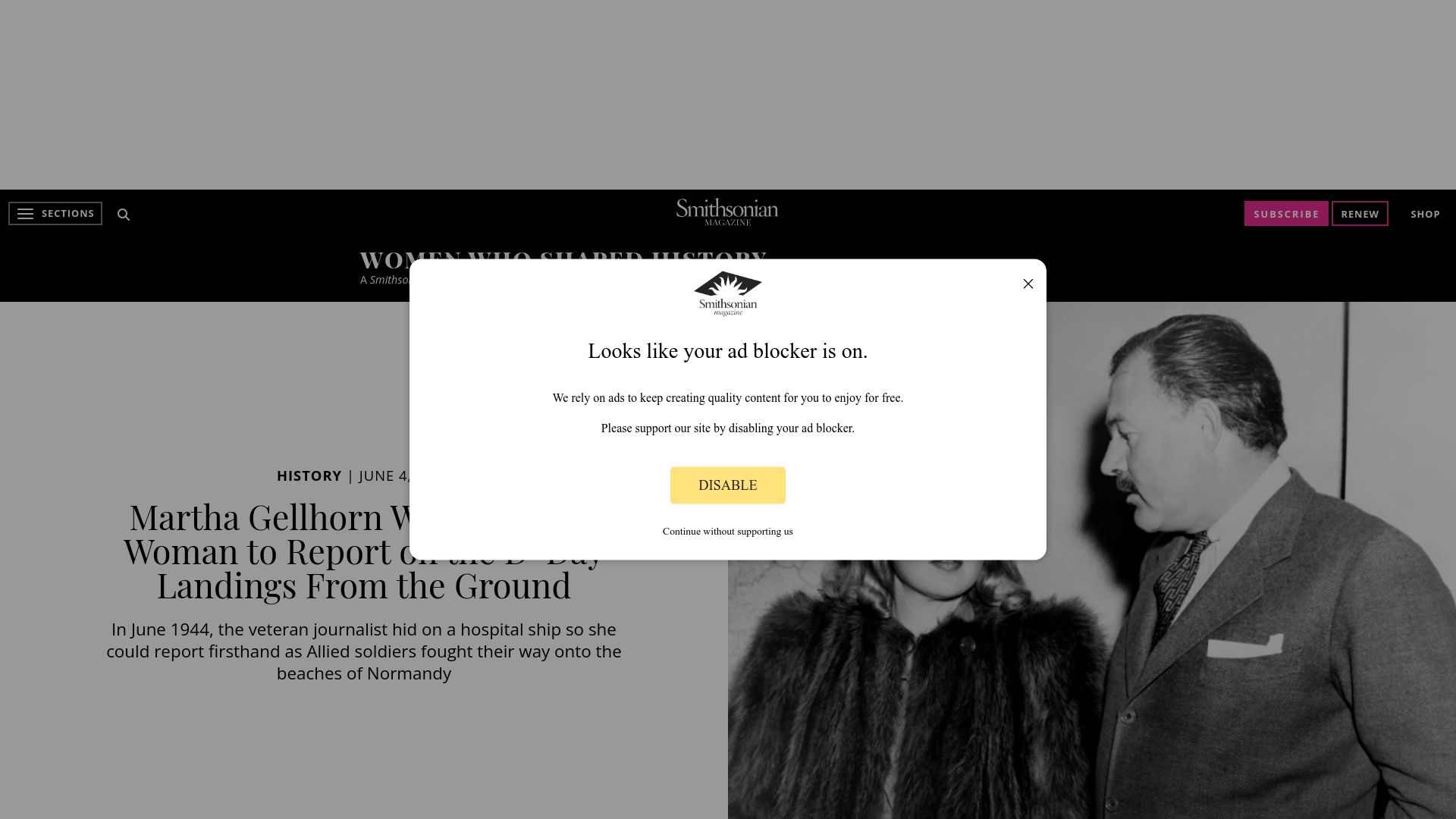 Screenshot of smithsonianmag.com: Martha Gellhorn, the only woman to report on the D-Day landings from the ground