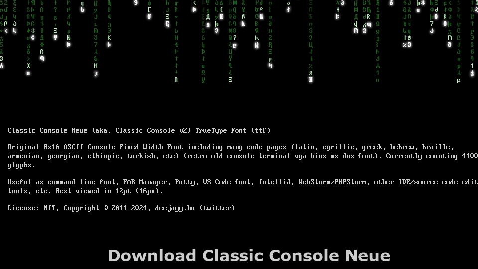 Screenshot of webdraft.hu: Show HN: Original 8x16 ASCII Fixed Width Font: Classic Console Neue