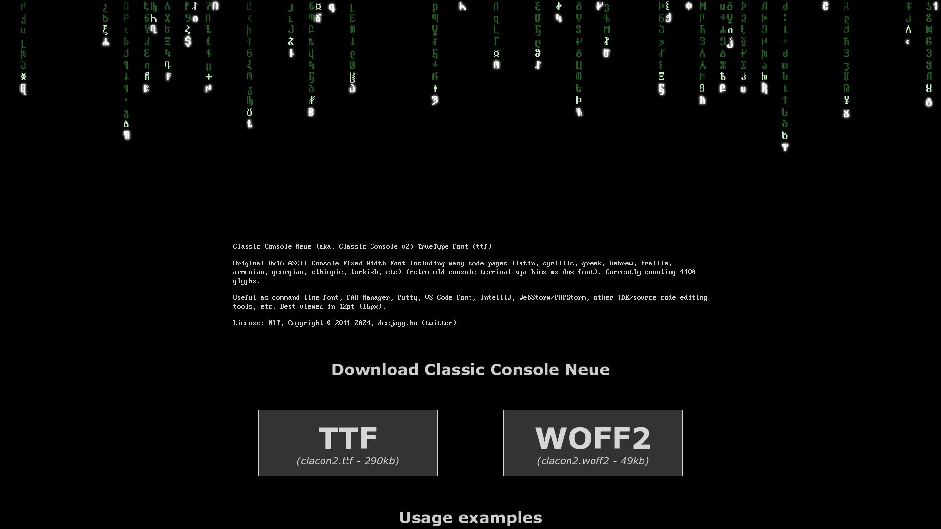 Screenshot of webdraft.hu: Show HN: Original 8x16 ASCII Fixed Width Font: Classic Console Neue