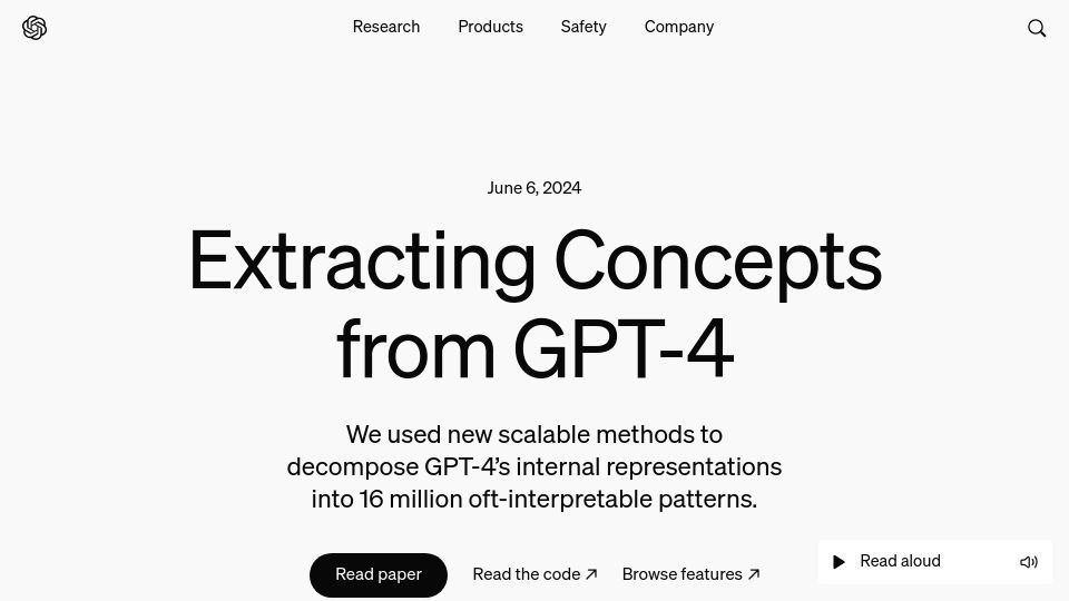 Screenshot of openai.com: Extracting concepts from GPT-4